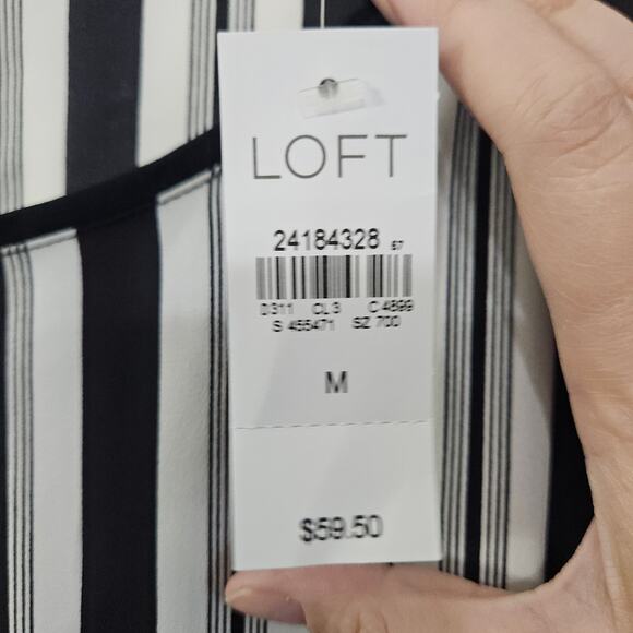 NWT LOFT Flowy Striped Bell Sleeve Blouse Top Size Medium Black/White Womens - Picture 7 of 9